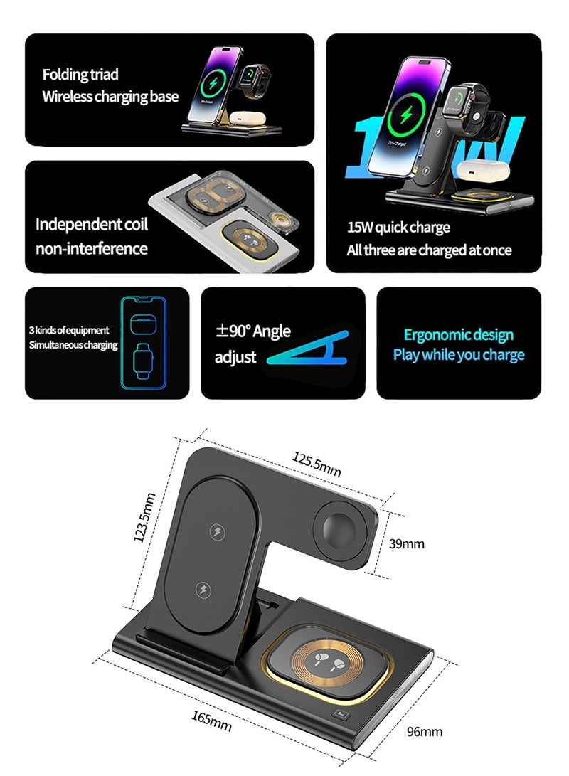 CAYGA Wireless Charger Station, 4 in 1 Fast Wireless Charger Stand, Foldable Wireless Charger for Samsung Galaxy S24 Ultra Plus S23 S22 S21 S20, Z Flip/Fold 5 4 3, Watch 6 5 4 3 Active, Buds 2 Pro/Live, Android - Image 3