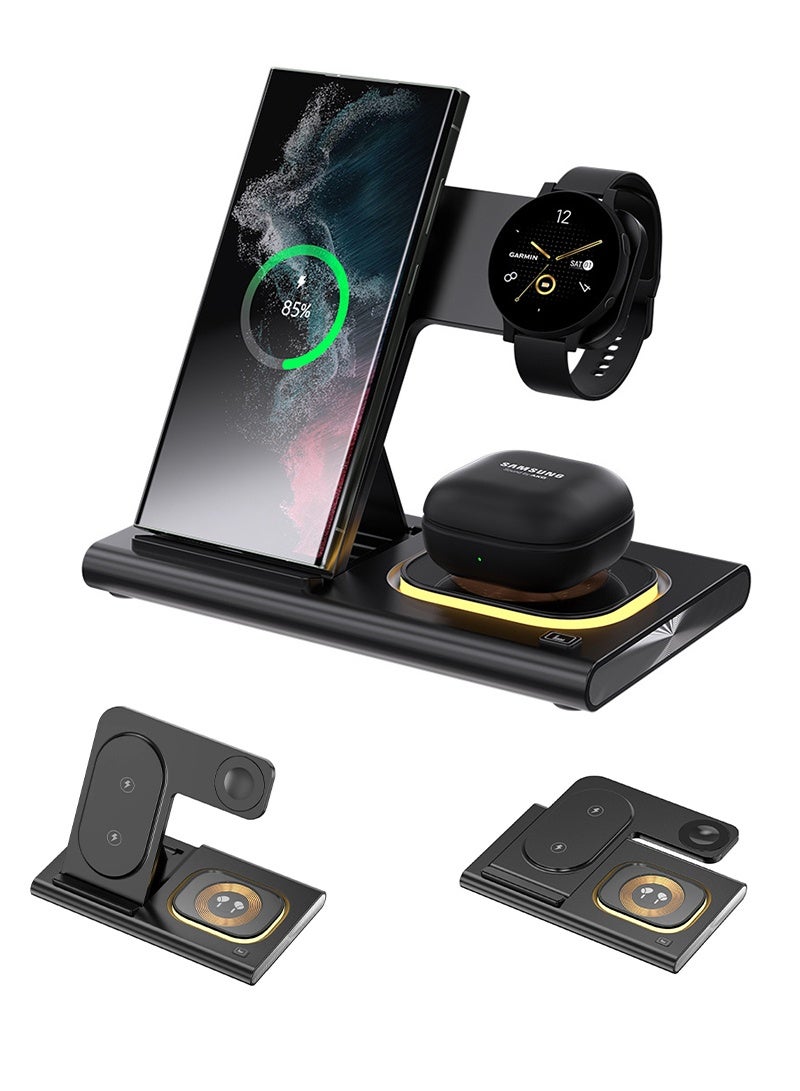CAYGA Wireless Charger Station, 4 in 1 Fast Wireless Charger Stand, Foldable Wireless Charger for Samsung Galaxy S24 Ultra Plus S23 S22 S21 S20, Z Flip/Fold 5 4 3, Watch 6 5 4 3 Active, Buds 2 Pro/Live, Android - Image 2