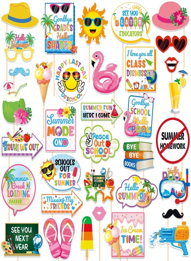 PTFNY School's Out for Summer Photo Props Last Day of School Decorations Peace Out School Hello Summer Photo Booth Props Goodbye School Hello Pool Summer Vacation Party Decoration Supplies 35 Pieces - Image 1