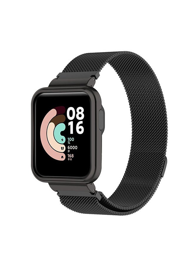 O Ozone - Metal Straps Compatible with Mi Smart Watch Lite/Redmi Band Milanese Magnetic Stainless Steel Mesh Bracelet Loop Wrist Band Strap for Women Men (Black) - Image 1