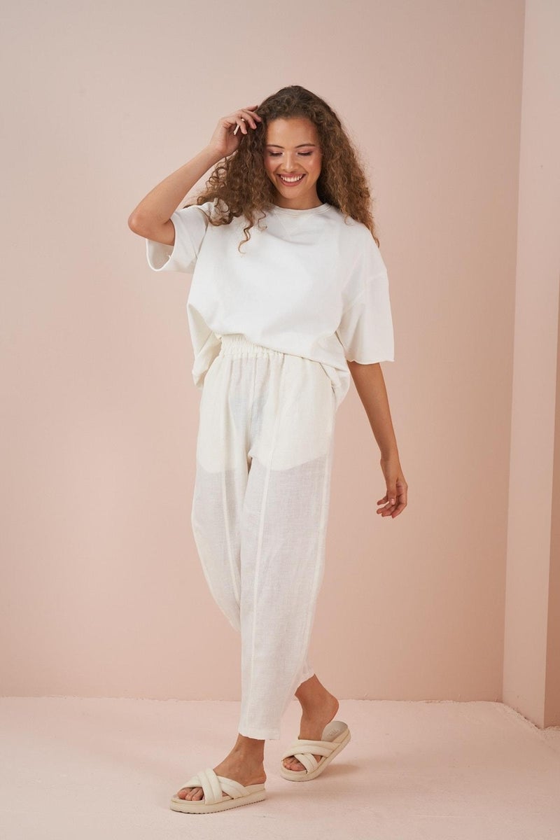 Mevra Front Stitched Linen Trousers Ecru  - Image 2