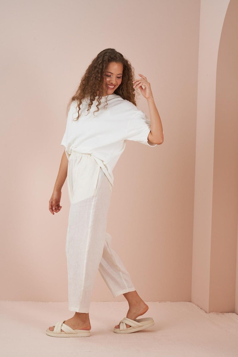 Mevra Front Stitched Linen Trousers Ecru  - Image 1
