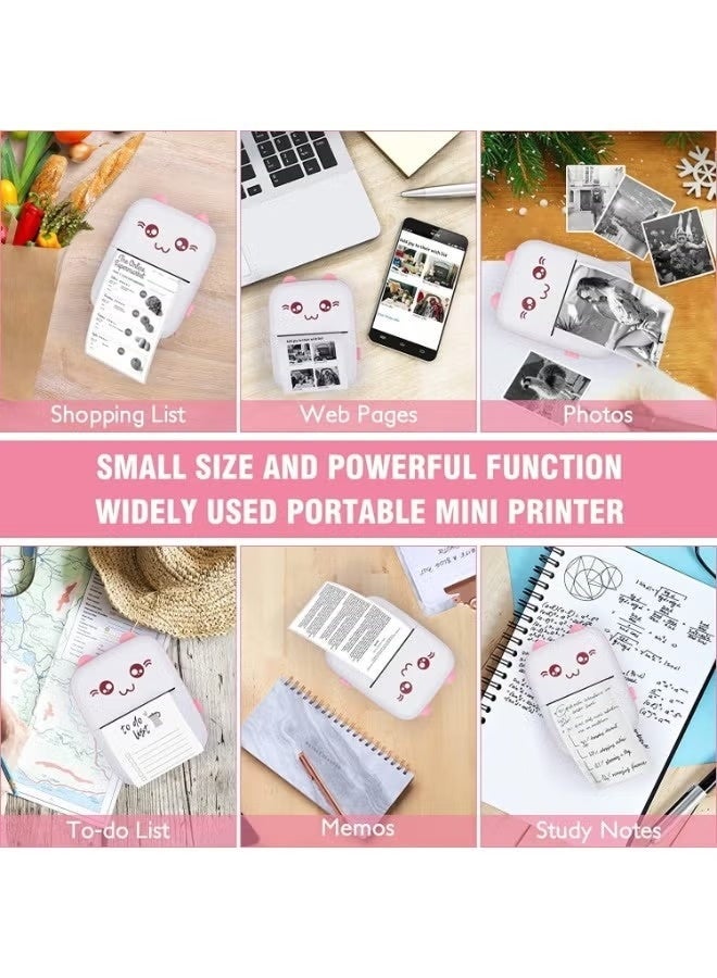 Portable Printer, Mini Pocket Printer Wireless Bluetooth Thermal Printer with Thermal Printing Paper USB Cable for Note Photo Web Document Printing Label Receipt Study Home Office, Pink - Image 2
