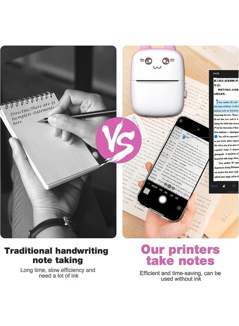 Portable Printer, Mini Pocket Printer Wireless Bluetooth Thermal Printer with Thermal Printing Paper USB Cable for Note Photo Web Document Printing Label Receipt Study Home Office, Pink - Image 3