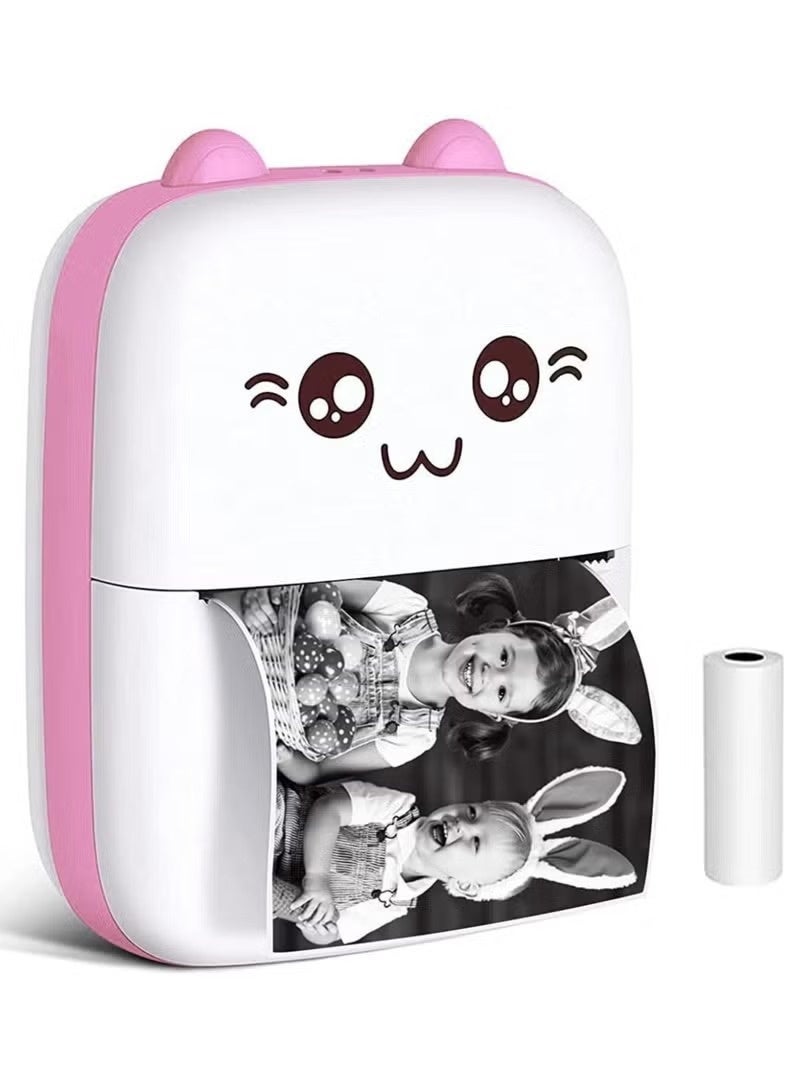 Portable Printer, Mini Pocket Printer Wireless Bluetooth Thermal Printer with Thermal Printing Paper USB Cable for Note Photo Web Document Printing Label Receipt Study Home Office, Pink - Image 1