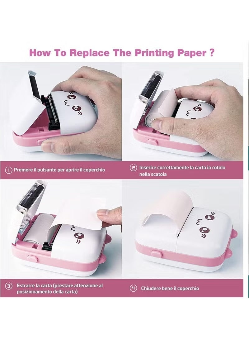 Portable Printer, Mini Pocket Printer Wireless Bluetooth Thermal Printer with Thermal Printing Paper USB Cable for Note Photo Web Document Printing Label Receipt Study Home Office, Pink - Image 5