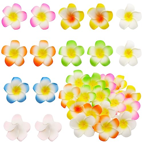 Ewandastore Ewanda store 100 Pcs Diameter 1.6 Inch Assorted Color Artificial Plumeria Rubra Hawaiian Foam Frangipani Flower Petals for Weddings Party Decoration - Image 1
