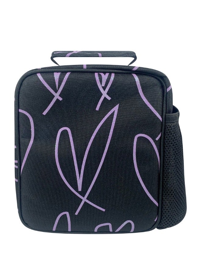 JUST HYPE Insulated Lunch Bag - Purple Glitter Scribble Heart - Image 4
