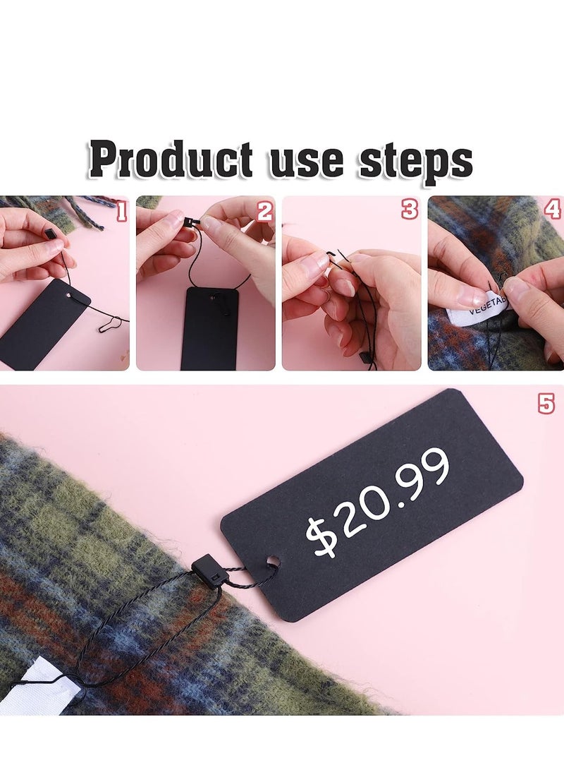 SYOSI 300 Set Black Price Tags with Elastic String and Safety Pins Custom Clothing Tags Black Kraft Paper Hang Tags String Product Tags for Clothes Crafts Display (1.57" x 3.54") - Image 3