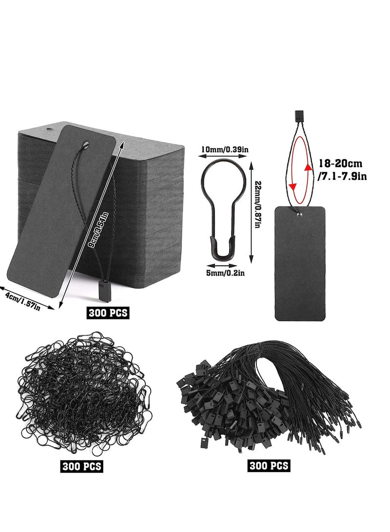 SYOSI 300 Set Black Price Tags with Elastic String and Safety Pins Custom Clothing Tags Black Kraft Paper Hang Tags String Product Tags for Clothes Crafts Display (1.57" x 3.54") - Image 2