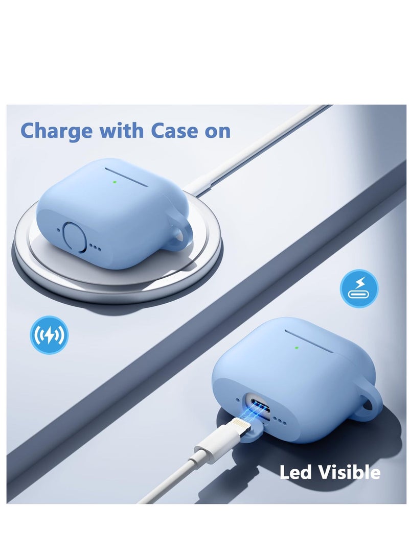 SZOXST AirPods 4 Case Cover with Keychain Full Body Protective Shockproof Cute Soft Silicone Compatible with Airpods 4th Generation Case 2024 for Women Men Front LED Visible Sky Blue - Image 5