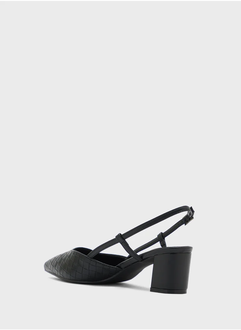 ELLA Pointy Woven Sling Back Block Heel Pump