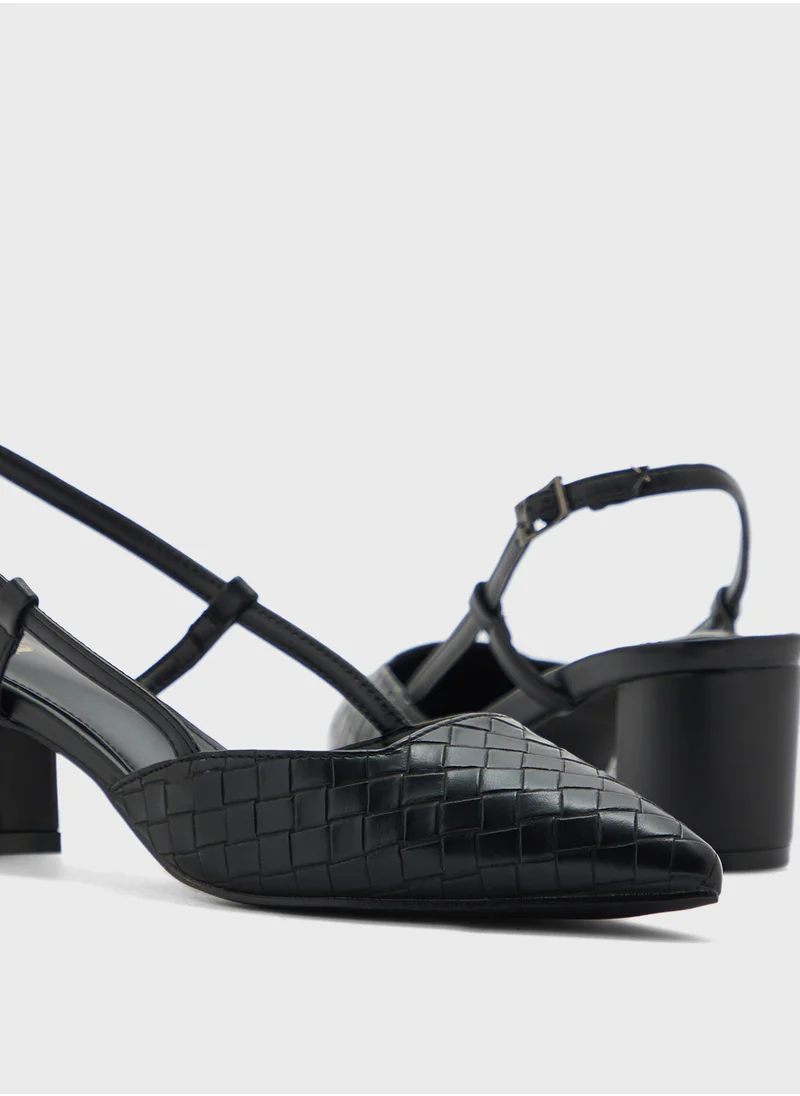 ELLA Pointy Woven Sling Back Block Heel Pump