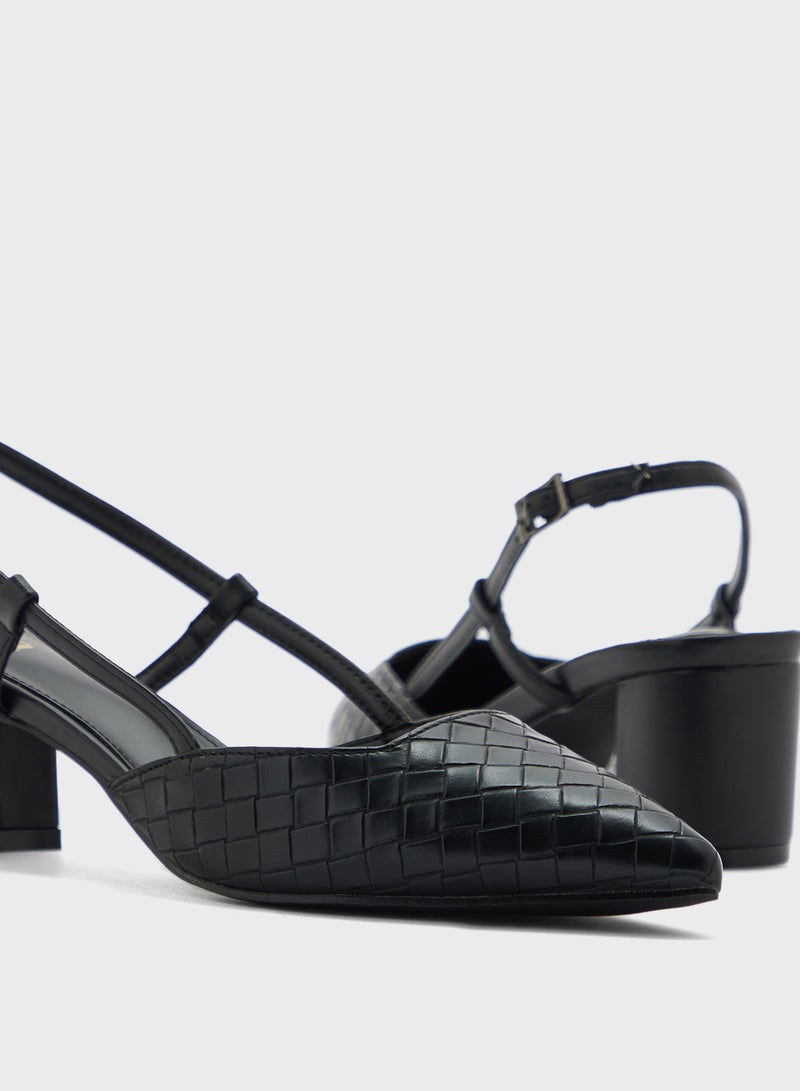 ايلا حذاء بكعب عريض مدبب منسوج بحزام خلفي - Image 4