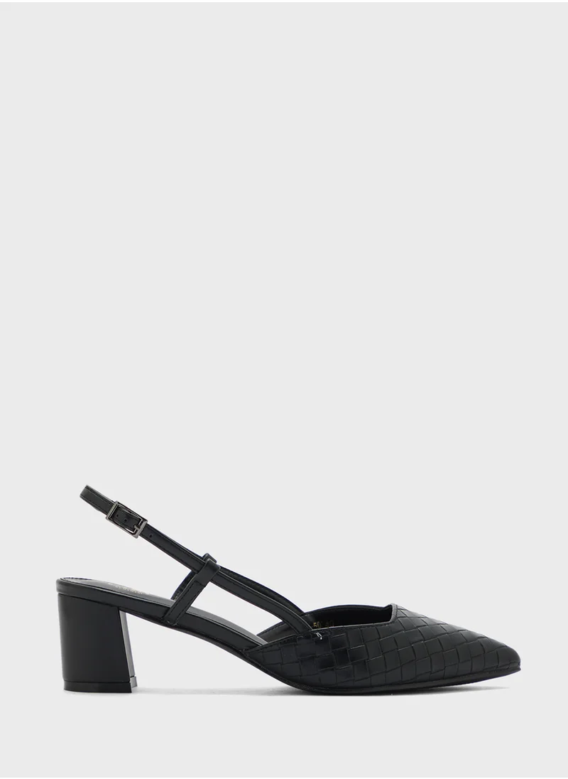 ELLA Pointy Woven Sling Back Block Heel Pump