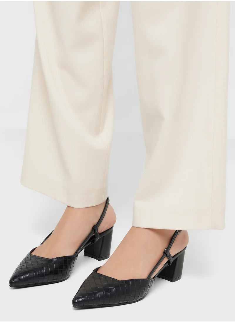ELLA Pointy Woven Sling Back Block Heel Pump