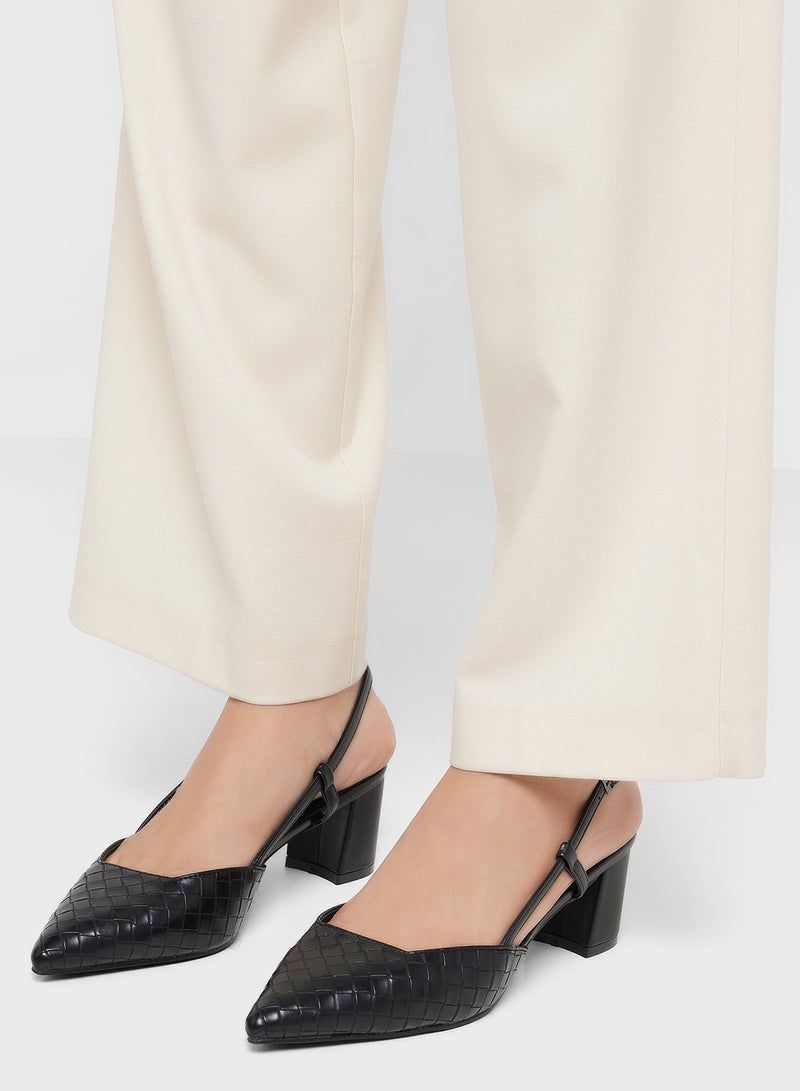 ايلا حذاء بكعب عريض مدبب منسوج بحزام خلفي - Image 5
