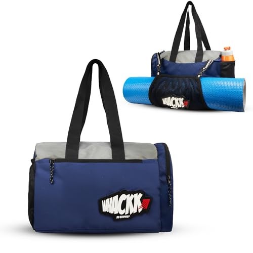 WHACKK Unisex Yoga Aerobics Gym Mat Bags Air Ventilated Pocket for Shoes, Front & Top Open, Carry Way with 3-Way Options i.e. Backpack, Holdable or with a Loop (Navy Grey) - Image 1