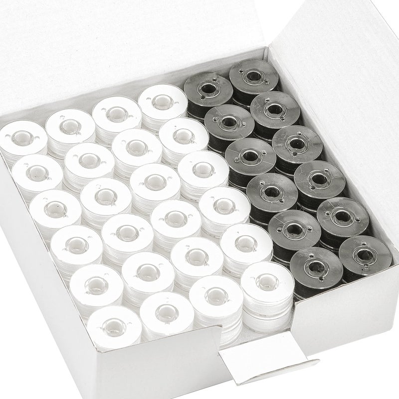 New brothread 144pcs Type L Size (SA155)(96White+48Black) Prewound Bobbin Thread Plastic Side for Commercial & Home Embroidery and Sewing Machine-90 weight Cottonized Soft Feel Polyester Sewing Thread - Image 2