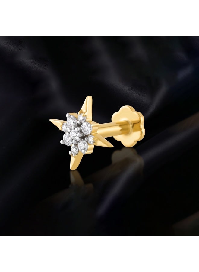 Bafleh Jewellery Starburst Diamond Nose Pin in 18K Yellow Gold with Multi Stone Cluster Setting - Image 1