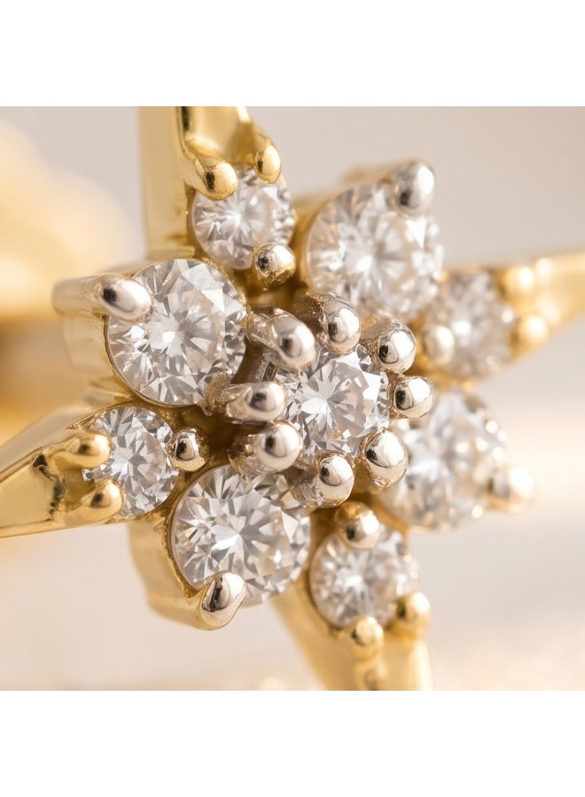 Bafleh Jewellery Starburst Diamond Nose Pin in 18K Yellow Gold with Multi Stone Cluster Setting - Image 3