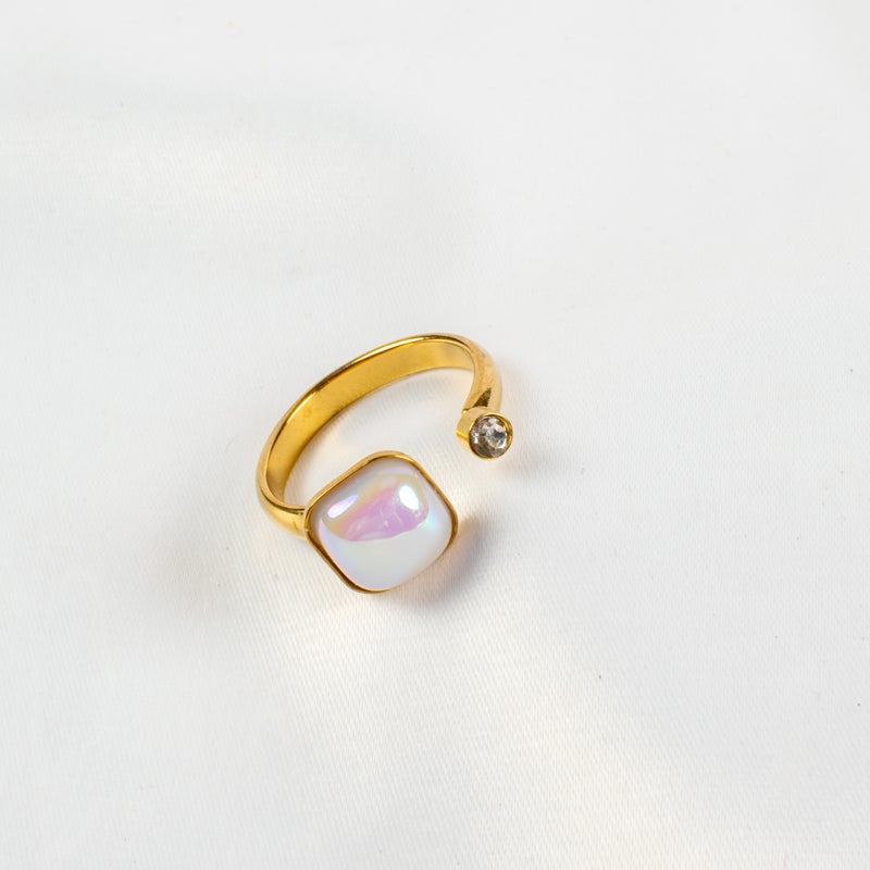 Golden Zirconic Stainless Steel Ring Size 19 - Image 1