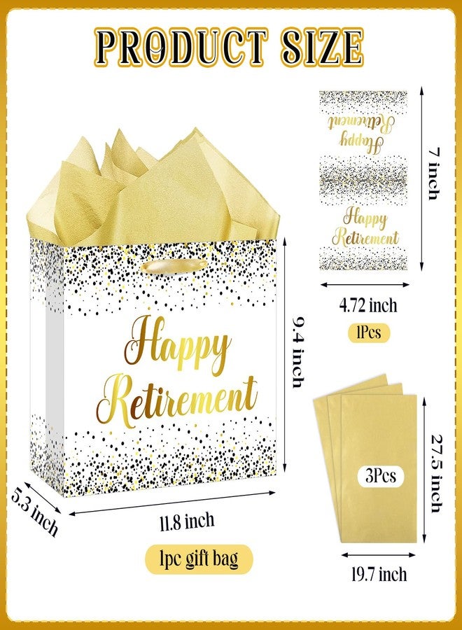 Woosytoo Retirement Gift Bag for Men Women, White Gold Happy Retirement Gift Bag with Card and Tissue Paper for Office Coworker Going Away Farewell Party Gifts Wrapping Supplies - Image 3