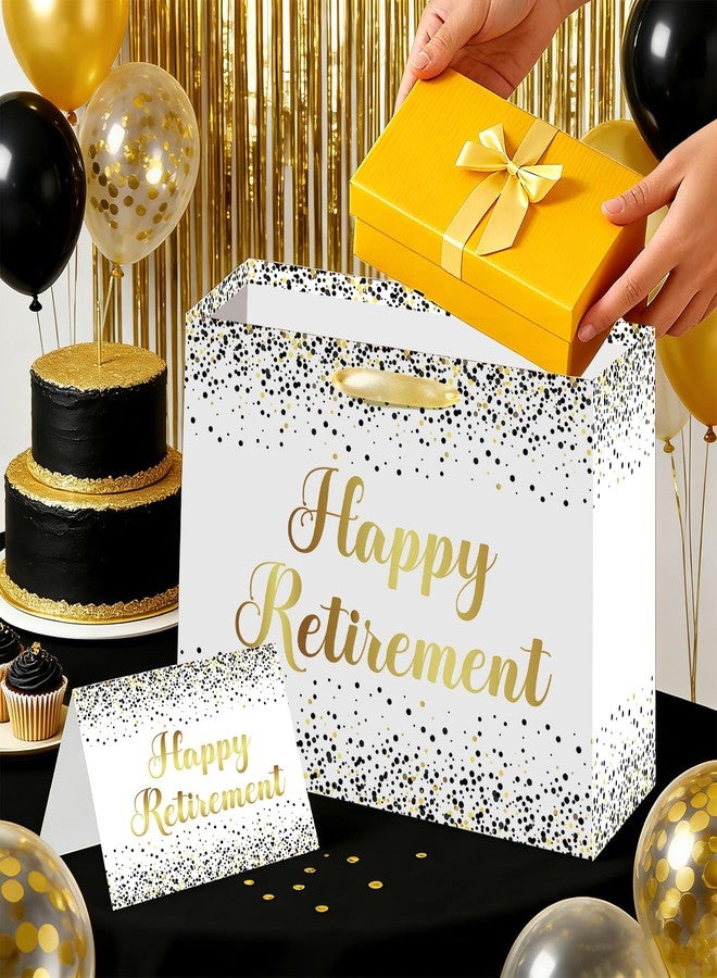 Woosytoo Retirement Gift Bag for Men Women, White Gold Happy Retirement Gift Bag with Card and Tissue Paper for Office Coworker Going Away Farewell Party Gifts Wrapping Supplies - Image 2
