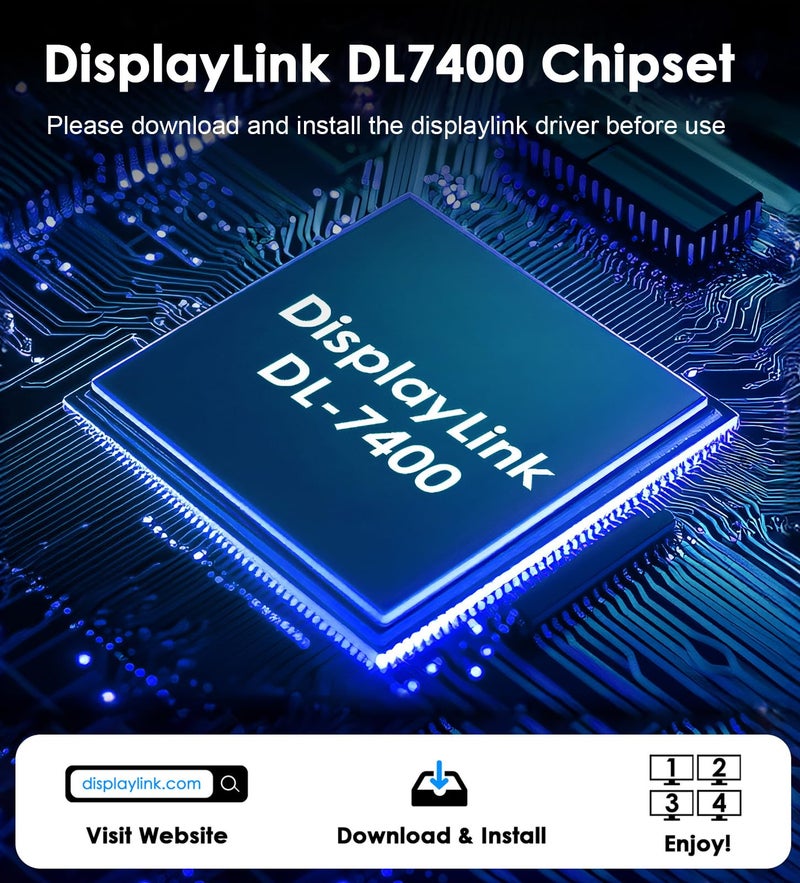 WAVLINK USB C to 4K HDMI & DP Adapter, Extended Quad Displays for Mac/Windows, Dual 8K or Quad 4K Monitors Splitter, DP Port Supports 120Hz high-Refresh, with PD 85W for Laptop (DL-7400) - Image 5