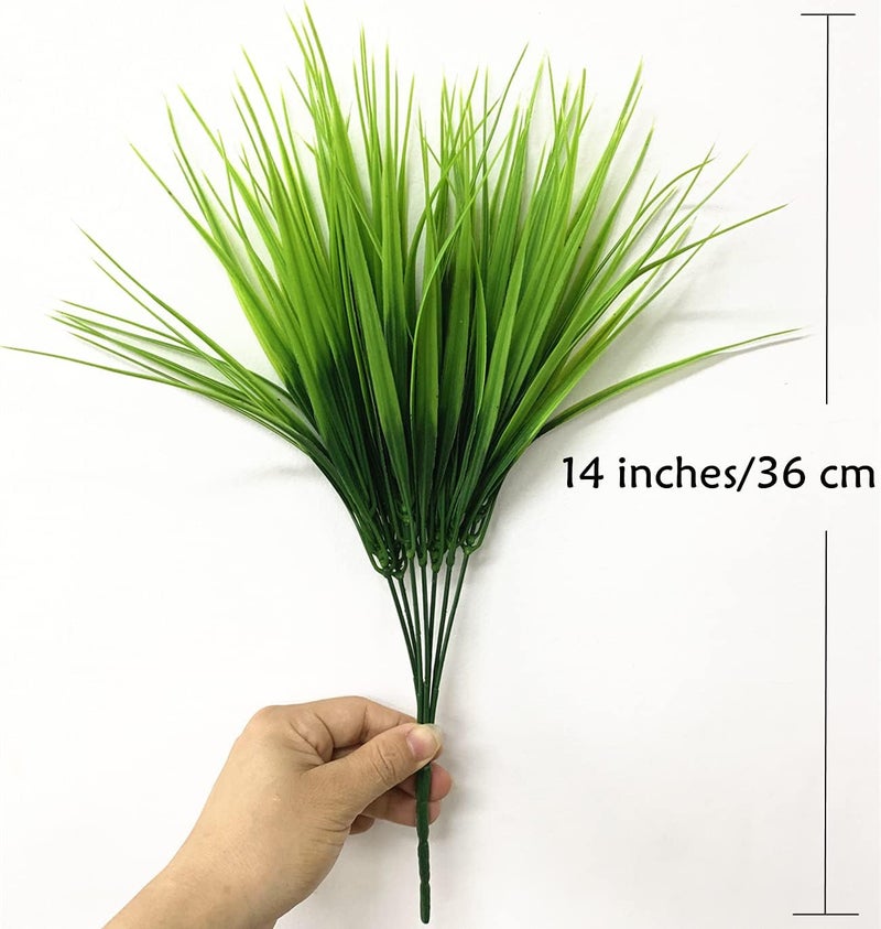 LOVENIMEN Artificial Grass Plants Outdoor UV resistant Faux Plastic Wheat Grass Fake Leaves Shrubs Wholesale Greenery Bushes Indoor Outside Home Garden Light Green Verandah Office Windowsill Décor - 8 Pcs - Image 3