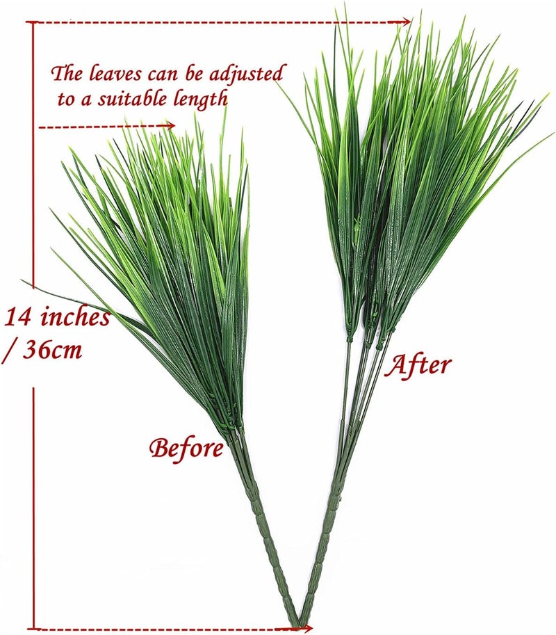 LOVENIMEN Artificial Grass Plants Outdoor UV resistant Faux Plastic Wheat Grass Fake Leaves Shrubs Wholesale Greenery Bushes Indoor Outside Home Garden Light Green Verandah Office Windowsill Décor - 8 Pcs - Image 5