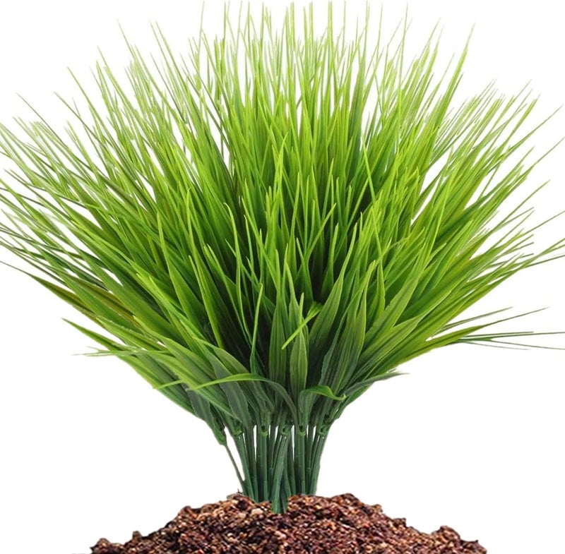 LOVENIMEN Artificial Grass Plants Outdoor UV resistant Faux Plastic Wheat Grass Fake Leaves Shrubs Wholesale Greenery Bushes Indoor Outside Home Garden Light Green Verandah Office Windowsill Décor - 8 Pcs - Image 1