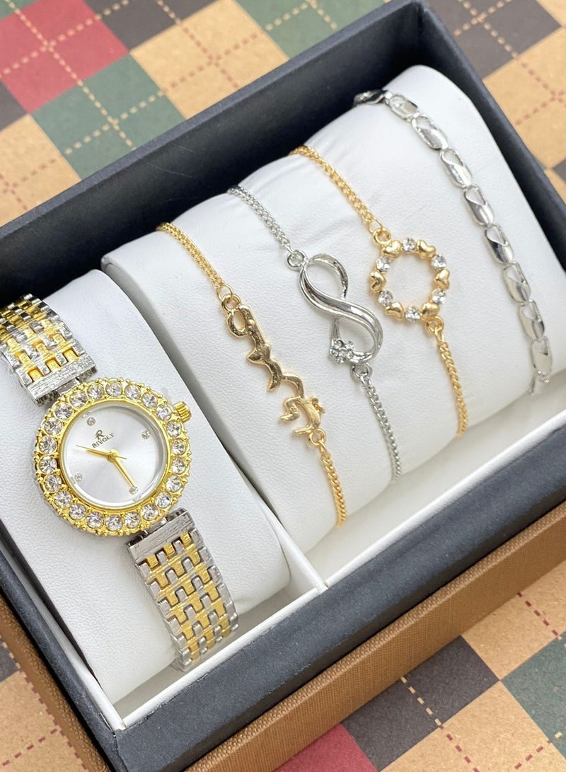 ريفولي طقم نسائي يتكون من ساعة ومجموعة اساور نواعم من الستانلس ستيل - Image 1