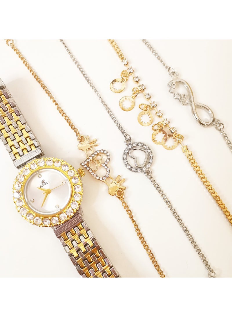 ريفولي طقم نسائي يتكون من ساعة ومجموعة اساور نواعم من الستانلس ستيل - Image 3