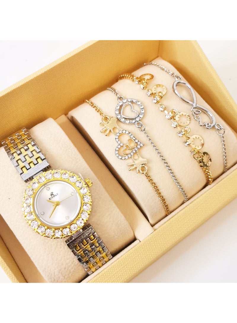 ريفولي طقم نسائي يتكون من ساعة ومجموعة اساور نواعم من الستانلس ستيل - Image 4