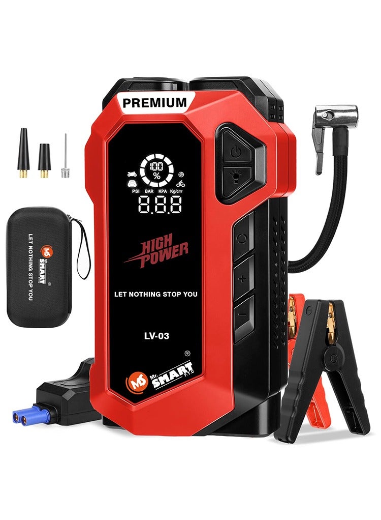 مستر سمارت مشغل بطارية السيارة LV-03، 12 فولت، 10000 مللي أمبير/ساعة، بنك طاقة محمول 4 في 1 مع إضاءة LED - Image 1