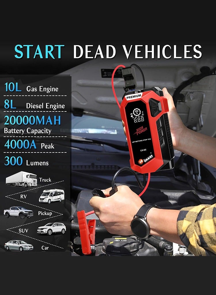مستر سمارت مشغل بطارية السيارة LV-03، 12 فولت، 10000 مللي أمبير/ساعة، بنك طاقة محمول 4 في 1 مع إضاءة LED - Image 2