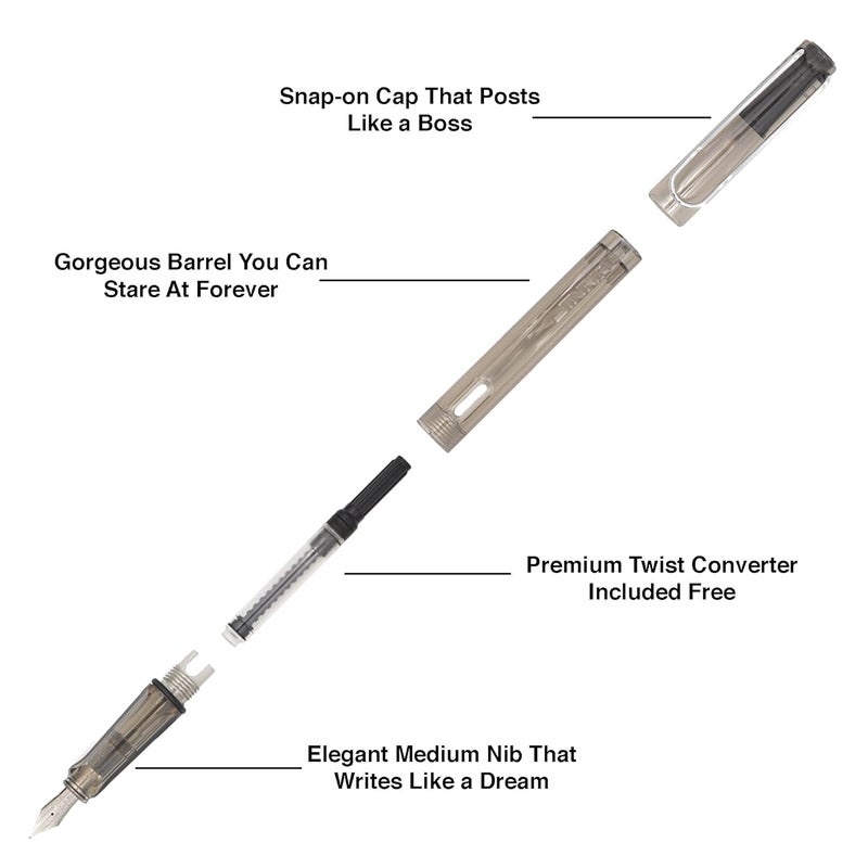 BUZZ COOL Black Fountain Ink Pen With Ink Converter Pump | Black Transparent Body Fountain Pen with Fine Nib(0.5mm) | Zero Ink Leakage Smooth Writing Ink Pen - Image 5