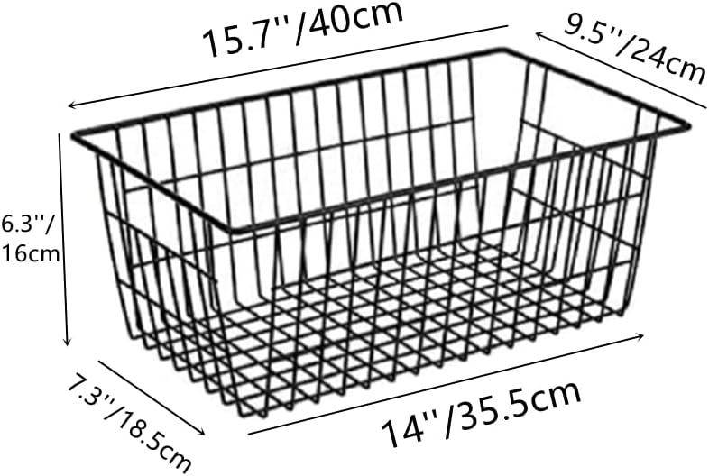 Slideep Farmhouse Large Wire Organizer Storage Bins Freezer Food Storage Basket for Kitchen Cabinets Office Bathroom Pantry Organization Storage Bins Rack with Handles 2 Pack Black - Image 5
