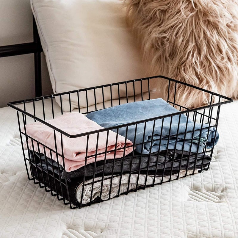 Slideep Farmhouse Large Wire Organizer Storage Bins Freezer Food Storage Basket for Kitchen Cabinets Office Bathroom Pantry Organization Storage Bins Rack with Handles 2 Pack Black - Image 4