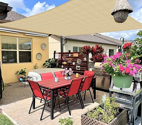 INFRANGE 10' x 10' Rectangle Sun Shade Sails Canopy UV Block for Patio Deck Pergola Yard Lawn Outdoor Activities (Sand) - Image 1