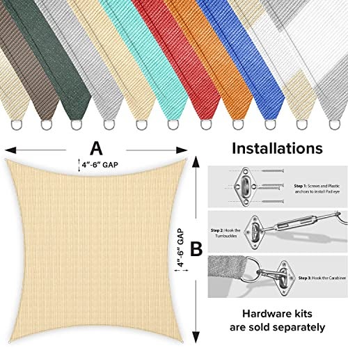 INFRANGE 10' x 10' Rectangle Sun Shade Sails Canopy UV Block for Patio Deck Pergola Yard Lawn Outdoor Activities (Sand) - Image 3