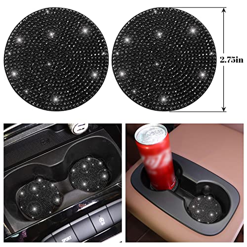 ToBeQueen 7-Pack Black Bling Car Accessories - Crystal Diamond Set, 15-Inch Seat Belt Covers, Gear Shift Cover, Push Start Button Ring, Car Coaster - Image 5