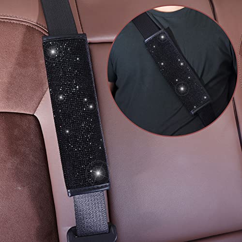 ToBeQueen 7-Pack Black Bling Car Accessories - Crystal Diamond Set, 15-Inch Seat Belt Covers, Gear Shift Cover, Push Start Button Ring, Car Coaster - Image 3