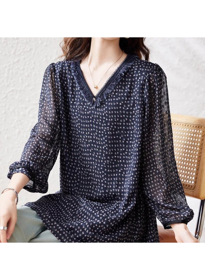 XINYANG V-neck Double Layer Blouse Women's 2025 Summer Lightweight Lantern Sleeve Floral Print With Lining Mother's Outfit - Image 2