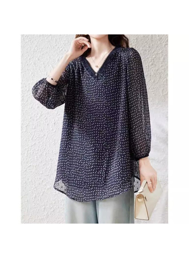 XINYANG V-neck Double Layer Blouse Women's 2025 Summer Lightweight Lantern Sleeve Floral Print With Lining Mother's Outfit - Image 5