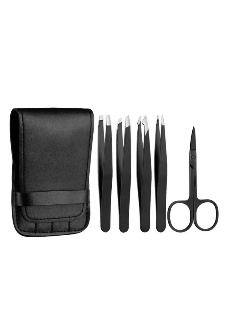 Loucky 5pcs eyebrow tweezers scissors set, high-grade stainless steel tweezers set, suitable for women and men, precision tweezers set, with curved scissors, for ingrown hair, facial hair, eyebrow picking - Image 1