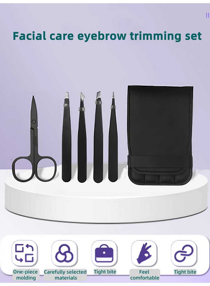 Loucky 5pcs eyebrow tweezers scissors set, high-grade stainless steel tweezers set, suitable for women and men, precision tweezers set, with curved scissors, for ingrown hair, facial hair, eyebrow picking - Image 3