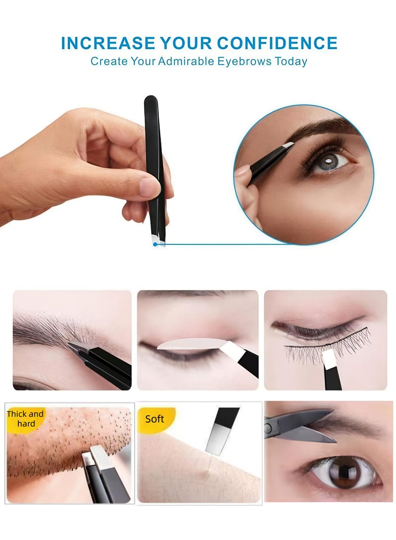 Loucky 5pcs eyebrow tweezers scissors set, high-grade stainless steel tweezers set, suitable for women and men, precision tweezers set, with curved scissors, for ingrown hair, facial hair, eyebrow picking - Image 5