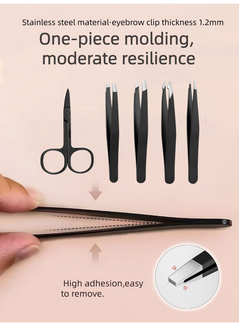 Loucky 5pcs eyebrow tweezers scissors set, high-grade stainless steel tweezers set, suitable for women and men, precision tweezers set, with curved scissors, for ingrown hair, facial hair, eyebrow picking - Image 4